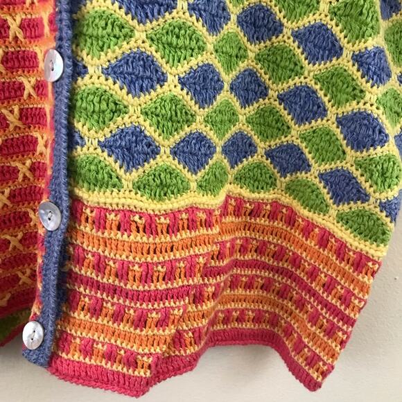 Susan Bristol Y2K 2000s Vintage Crochet patchwork Grandma cardigan sweater M - Picture 5 of 10